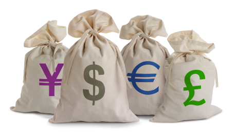 euro dollar money bags