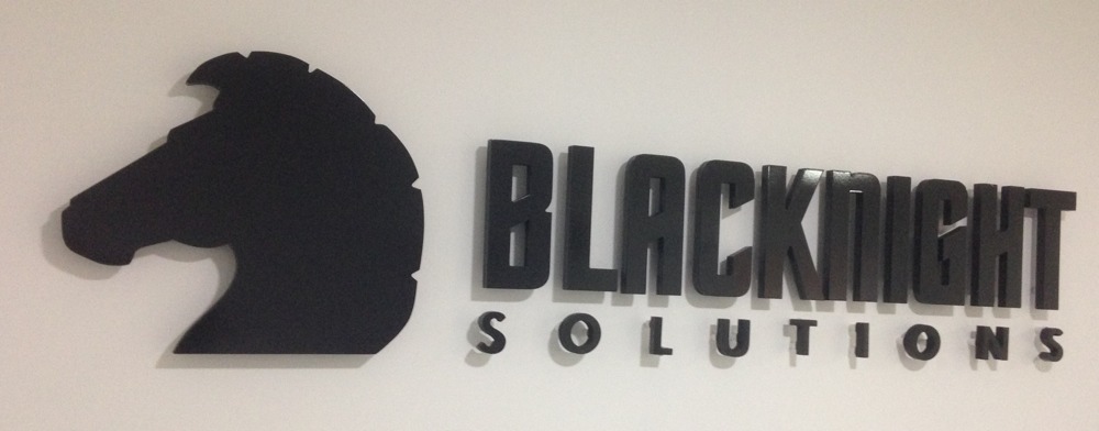Blacknight logo mounted on the wall inside Blacknight HQ in Carlow, Ireland