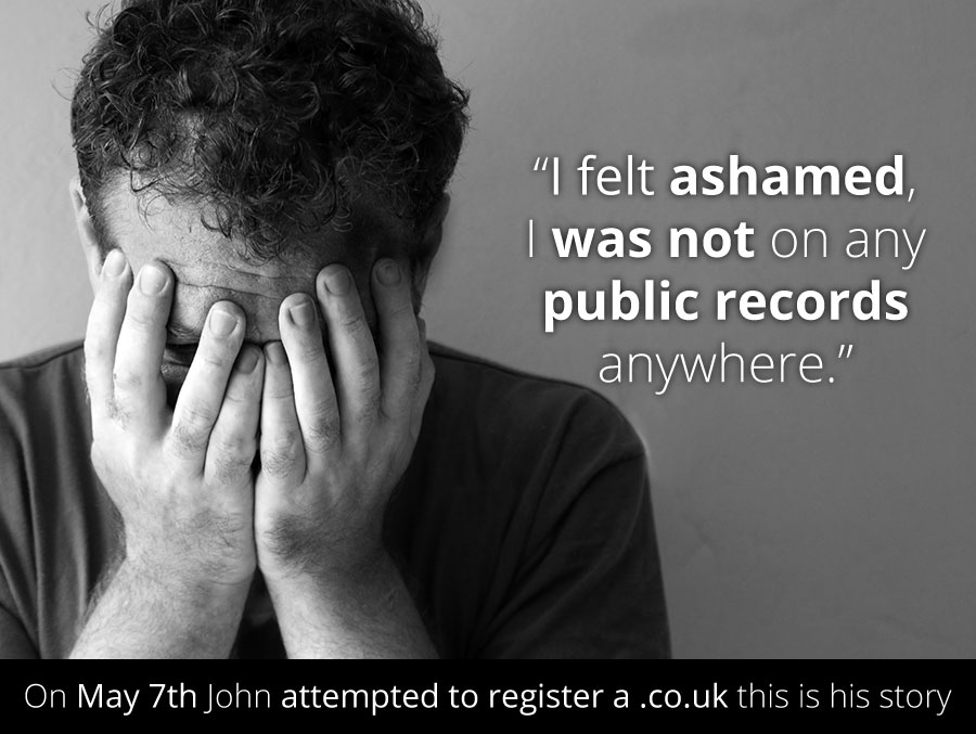 John felt ashamed he couldn't register a .co.uk