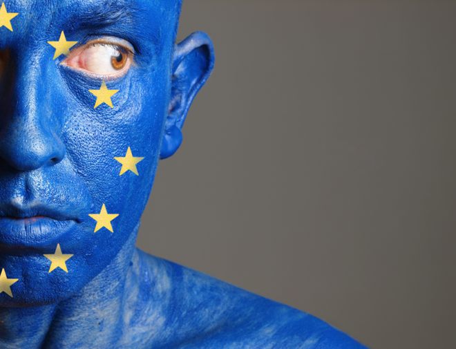 Man With His Face Painted With The Flag Of European Union (5)