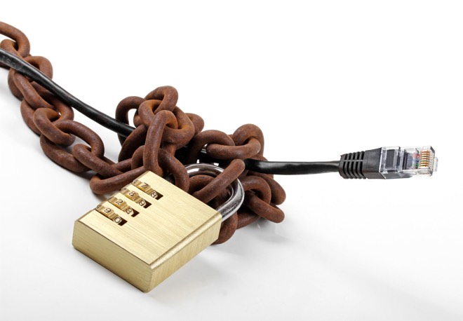 Censored Internet Concept - Cable With Chain And Padlock