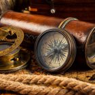 No More Geographic Rule in IE Domain Rules Travel geography navigation concept background - old vintage retro compass with sundial, spyglass and rope on ancient world map