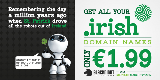 dot-IRISH domains only €1.99 for St Patrick's Day at Blacknight!