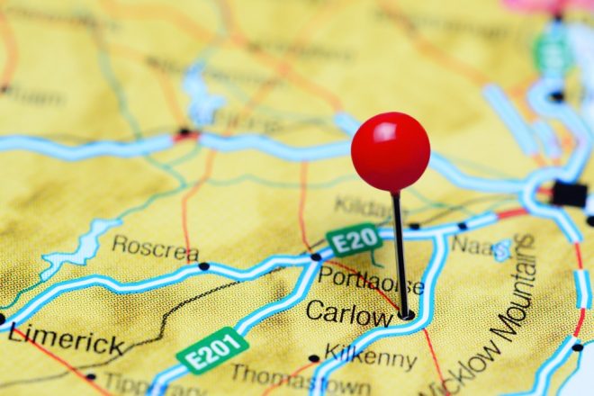 Carlow pinned on a map of Ireland