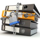 GDPR Perspectives EURALO Slides Data and privacy security. Information protection. File folder and chain with lock. 3d