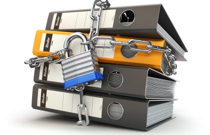 GDPR Perspectives EURALO Slides Data and privacy security. Information protection. File folder and chain with lock. 3d