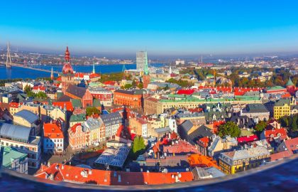 Talking Cybercrime at Baltic Domain Days Riga Aerial scenic panorama of Old Town from Saint Peter church, with Riga Cathedral, Cathedral Basilica of Saint James and Riga castle, Riga, Latvia