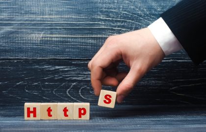 Don’t Scare Away Your Customers Hand holds a cube with the letter S with the word http. Changing the protocol for security and transfer of hypervistext, increasing the security of websites. Certification of security on the Internet