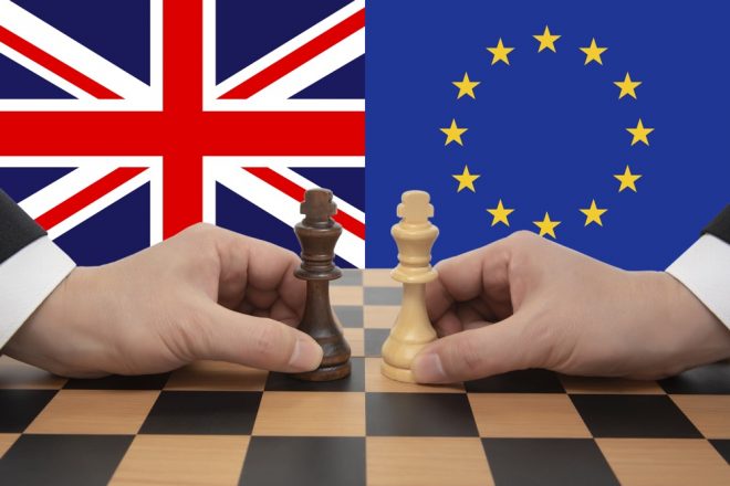 British and European Union Brexit negotiations. Chess game concept.