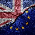 EU Domain Brexit Update eu and union jack flag on grunged and cracked background