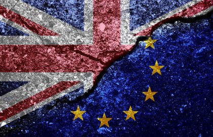 EU Domain Brexit Update eu and union jack flag on grunged and cracked background