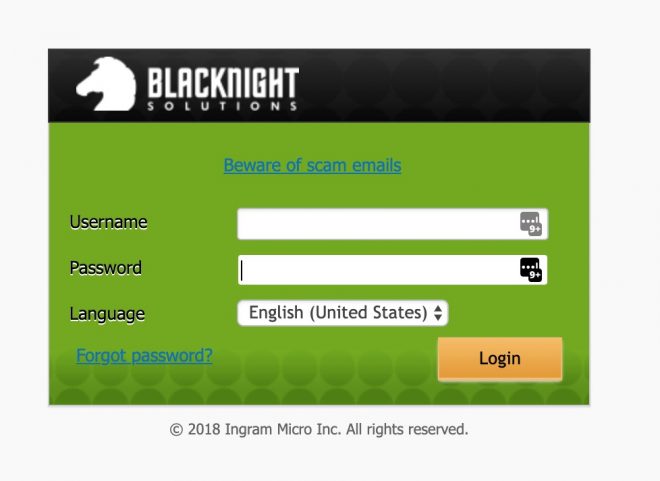 Legacy Blacknight control panel login screen