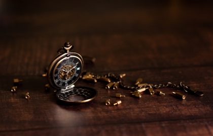 Final Call on IOL Email Vintage pocket watch and hour glass or sand timer, symbols of time with copy space