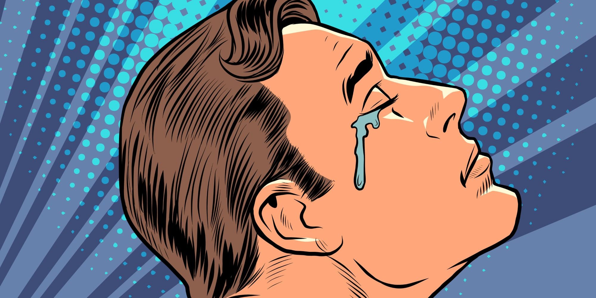 man crying - cartoon comic style picture of a man shedding tears